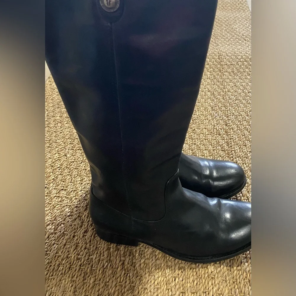 Frye Melissa Size 7.5 Black Knee High Leather Riding Boots Excellent Condition